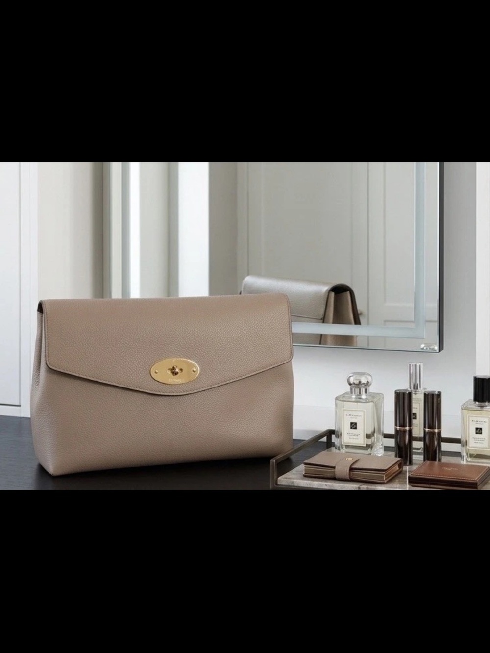 Mulberry Taupe Envelope Clutch with Gold Hardware